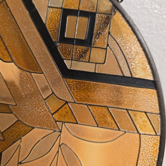 Vintages MCM Stained Glass Style Hand painted Aztec Sun Catcher - Picture 6 of 10